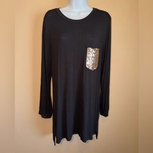 Acting Pro Women's Black Tunic Blouse with Sparkly Pocket